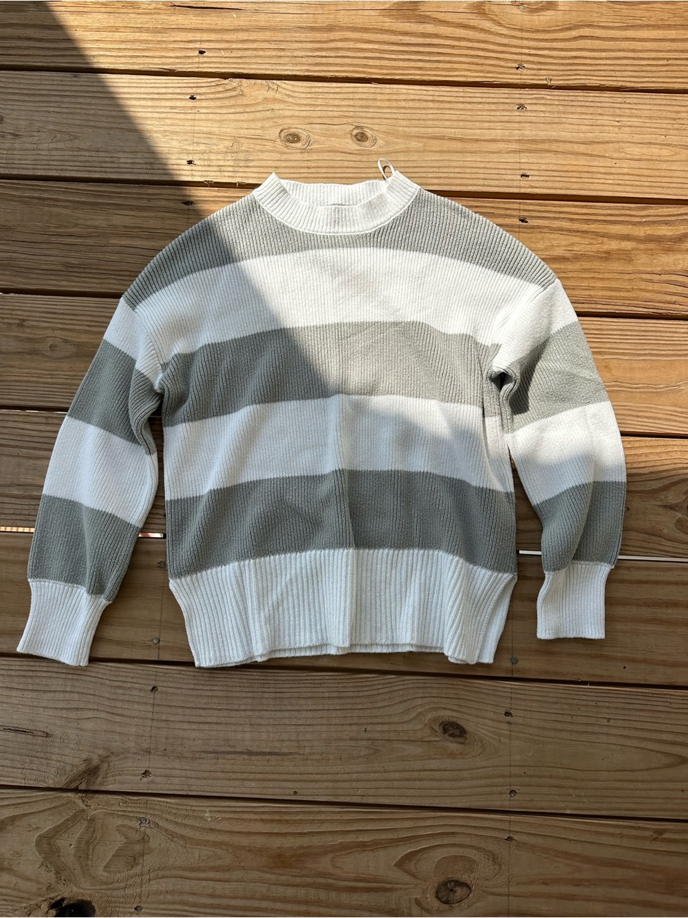 Men's Striped Crewneck Sweater in White and Light Gray